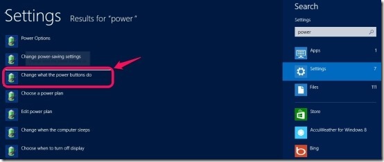 power options in Windows 8