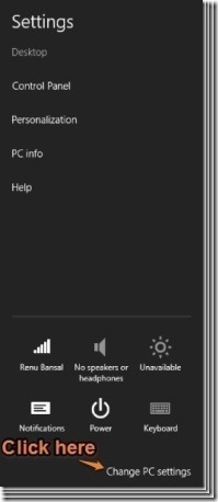settings panel windows 8