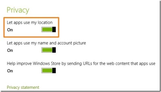 turn off location in Windows 8