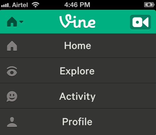 vine homepage drop down menu