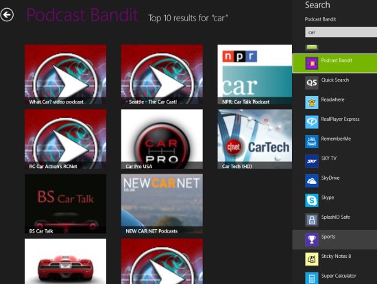 windows 8 podcast app search