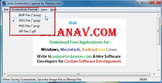 Automatic Screenshot Capture Software image formats
