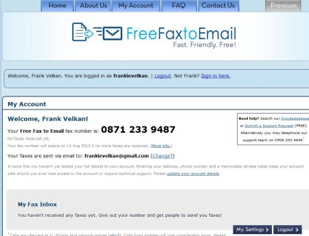 Free Fax To Email default window