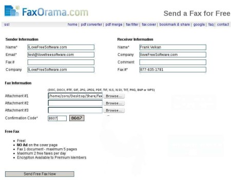 FaxOrama filled out