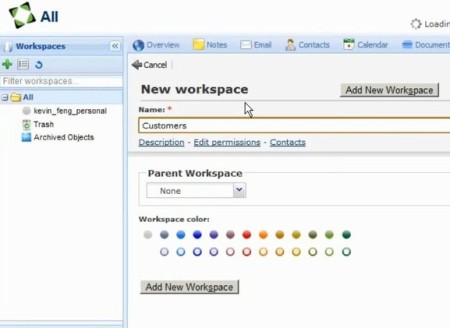 FengOffice adding workspace