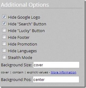Google Background Additional Options