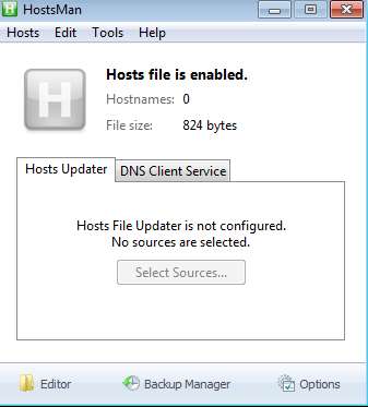 HostsMan free hosts file editor default window
