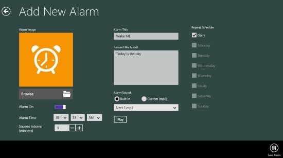 How to set up an alarm in windows 8