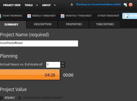 Klok working project timer