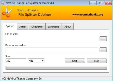 NoVirusThanks File Splitter And Joiner default window