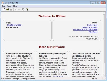 RSSme RSS editor default window