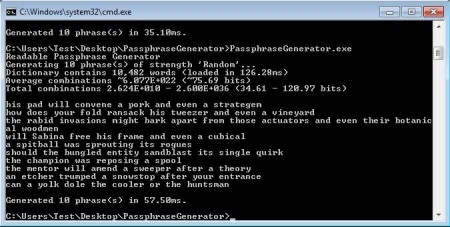 Readable Passphrase Generator default window