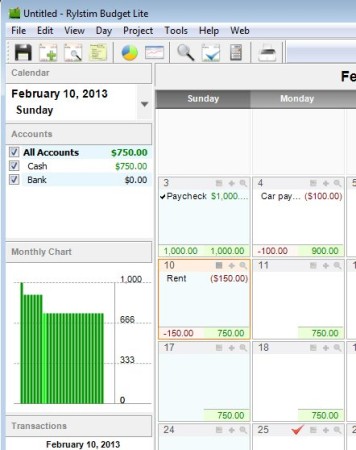 Rylstim Budget Lite working transactions