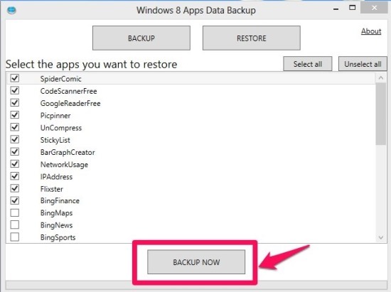 Steps to backup Windows 8 App Data