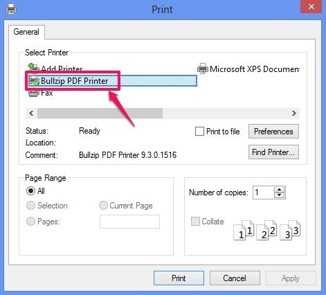 Steps to print to PDF in Windows 8