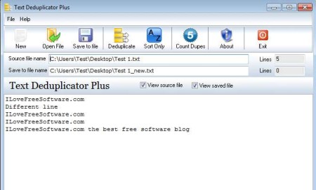 Text Deduplicator Plus opened document