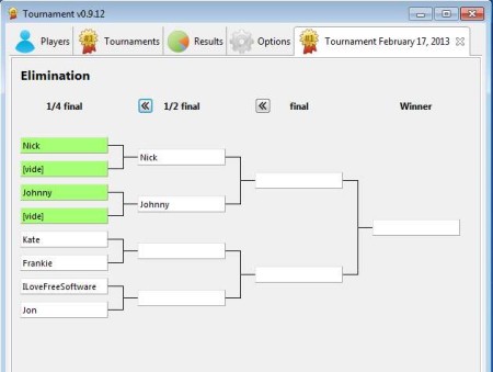 Tournament eliminations shown