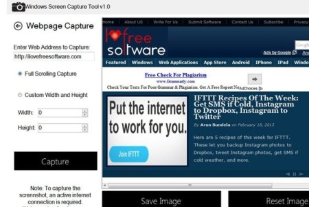 Windows Screen Capture web page