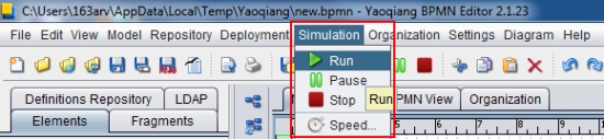 Yaoqiang BPMN Editor simulation