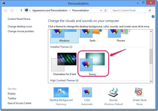 apply snowy theme for Windows 8
