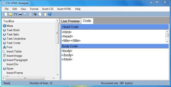 css html notepad interface
