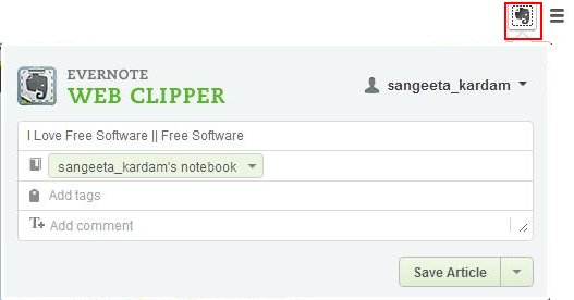 evernote web clipper interface