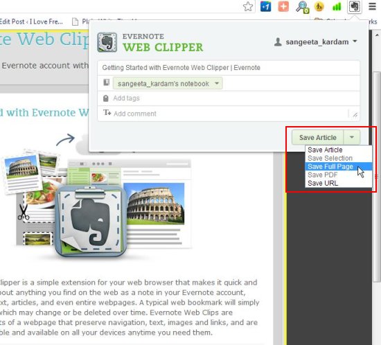 evernote web clipper save article