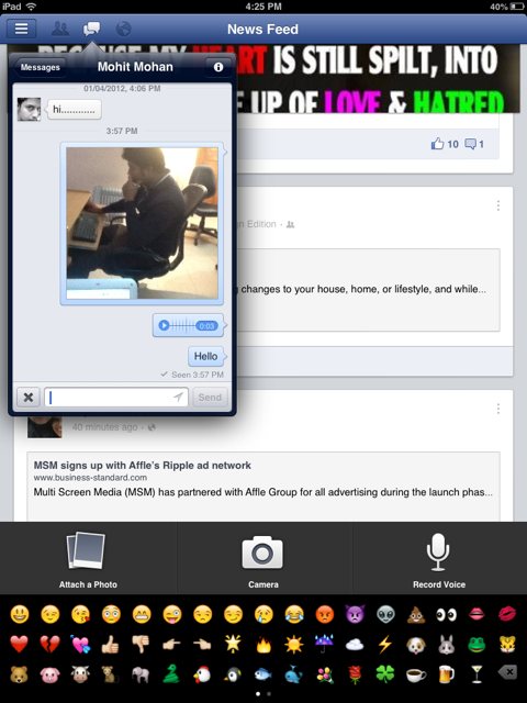 fb ipad app voice message