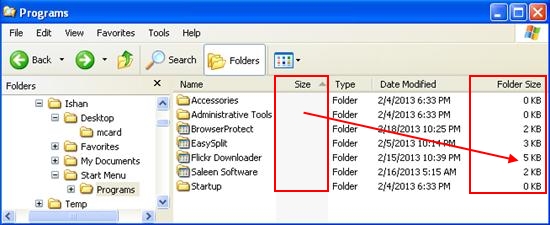 folder size 2.6 windows xp