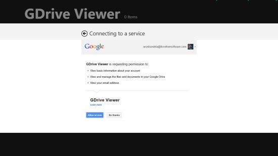 grant access to GDrive viewer in windows 8