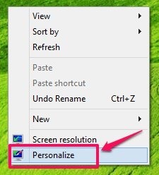 personalize options windows 8