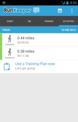 runkeeper for android activies log