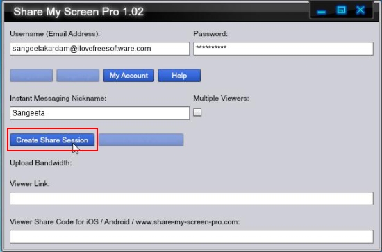 share my screen pro create share session