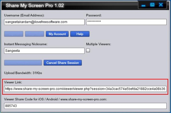 share my screen pro viewer link