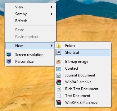 Adding the shutdown shortcut in windows 8