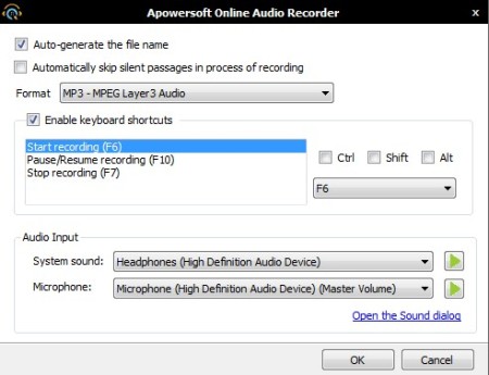 Apowersoft Free Online Audio Recorder settings