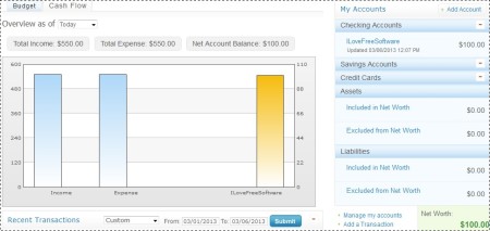 BudgetPulse cash flow overview