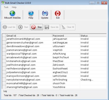 Bulk Gmail Checker working
