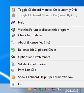 Clipboard Help+Spell system tray right click