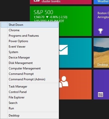 How To Add Shutdown Option To WinX Menu In Windows 8