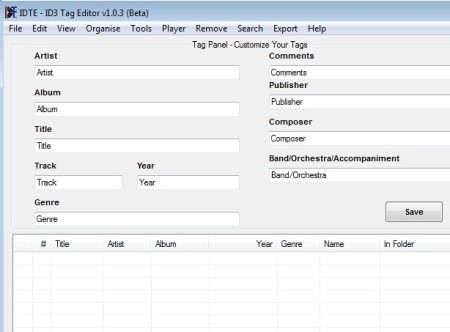 ID3 Tag Editor default window