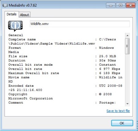 MediaInfo Lite default window