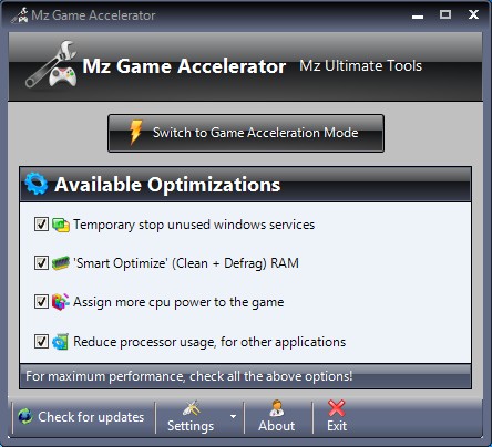 Mz Game Accelerator default window