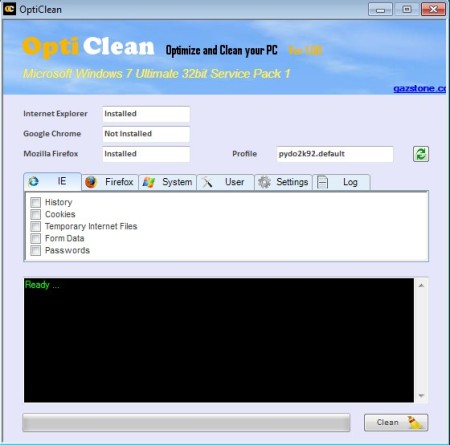 OptiClean default window