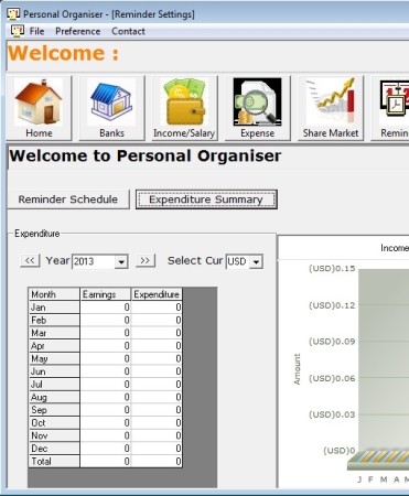 Personal Organiser default window