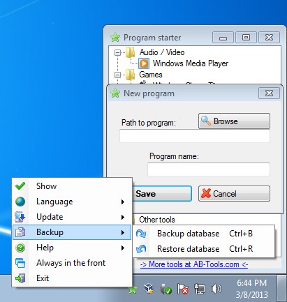 Program Starter adding program backup