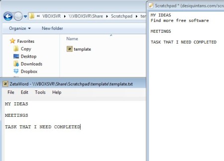 Scratchpad setting template