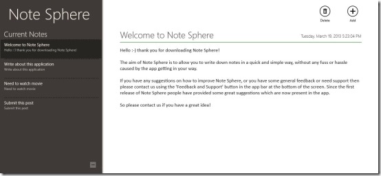 Simple Notepad App For Windows 8 Note Sphere