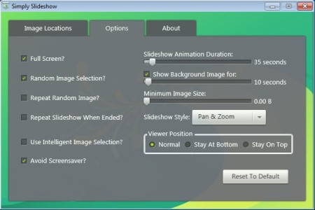 Simply Slideshow changing options