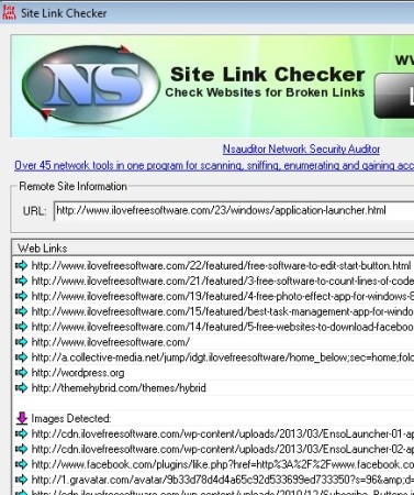 Site Link Checker checked links